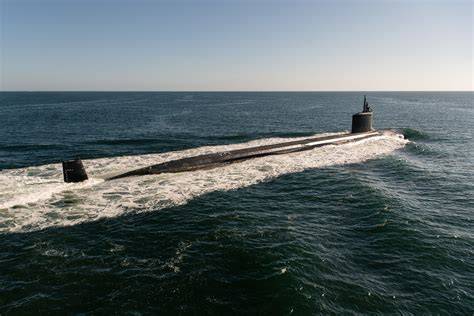 Virginia-class submarine USS Massachusetts SSN-798 surfaced at sea during Navy operations