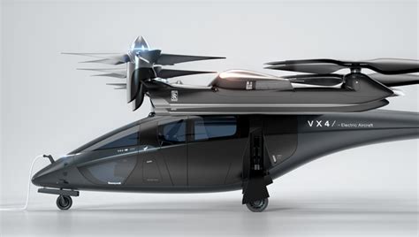 vx4 aircraft concept visual flying over london skyline representing future air mobility vision