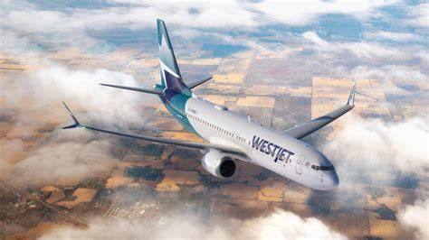 WestJet Boeing 737 MAX 8 aircraft at Canadian airport during summer travel season