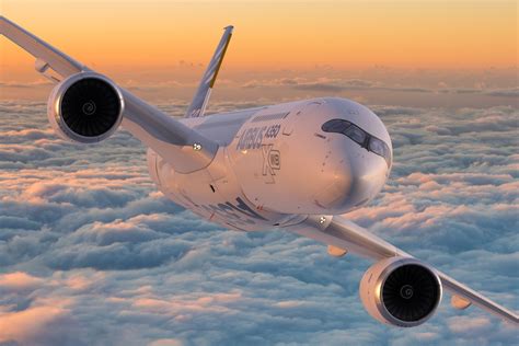 Widebody Airbus A350 in flight over Atlantic Ocean