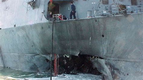 Wreckage of USS Cole showing damage from 2000 terrorist attack