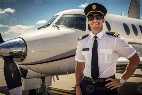young airline pilot standing beside regional jet after completing training